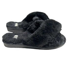 Corkys Black Slippers 7 Faux Fur Slides Crisscross Straps